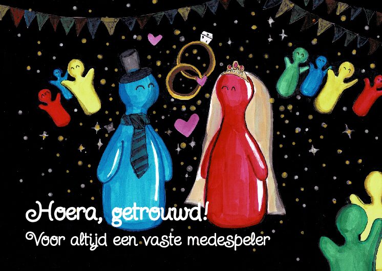 Postkaart 'Hoera, getrouwd! Voor altijd een vaste medespeler'