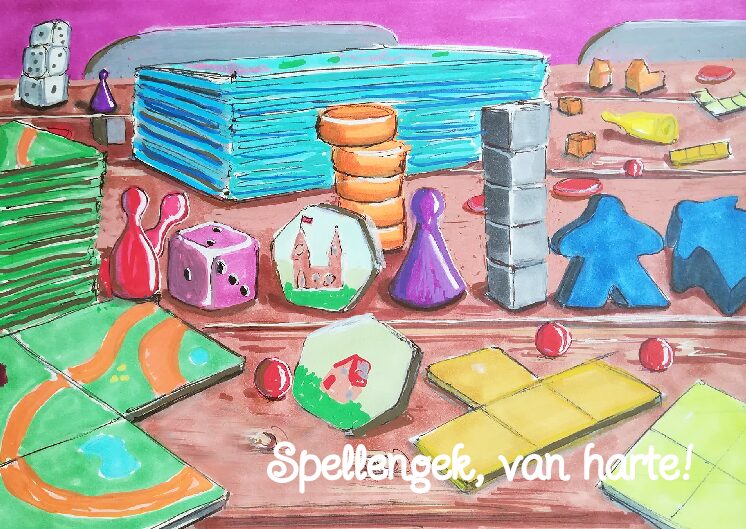 Postkaart 'Spellengek, van harte!'